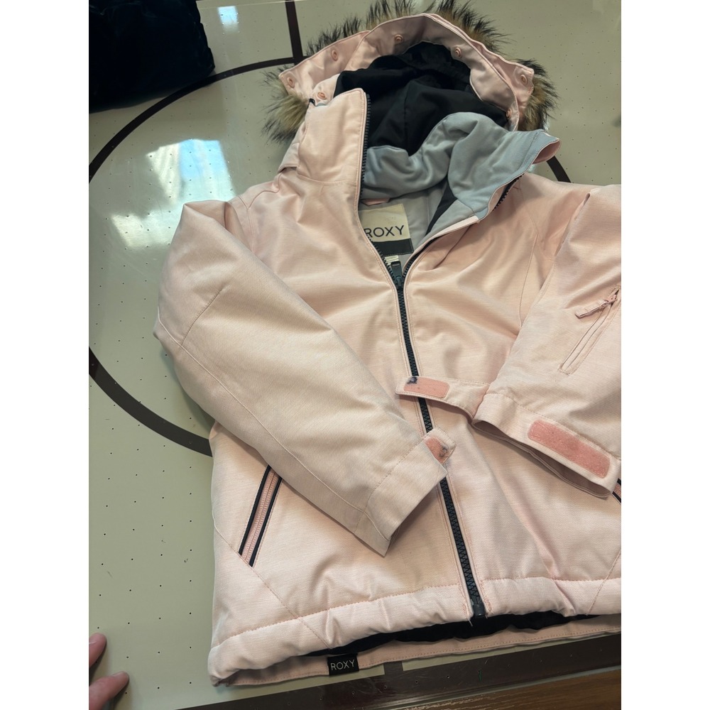 Roxy Girls Pink DryFlight Snow Jacket Faux Fur Hood Ski Snowboard Coat Size 8 S